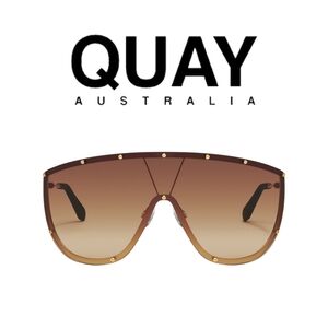 QUAY AUSTRALIA- On Set Sunglasses-Brushed Gold Frame / Camel Gradient Lense